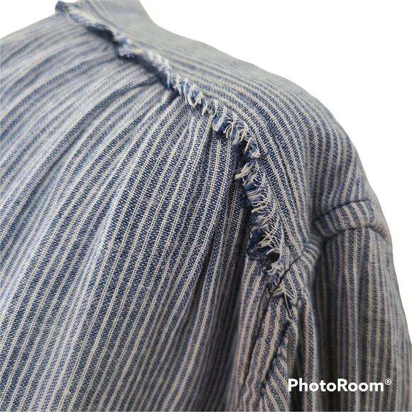Free People sustainable boho navy stripe long sleeve gathered top, Small - Picture 5 of 8